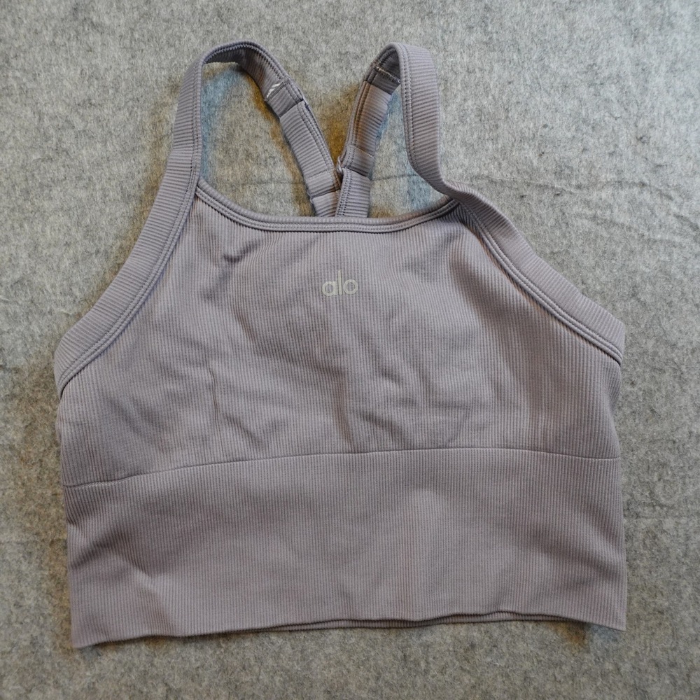 Alo Top Women S/M? Purple Seamless Ribbed Favorite Bra Tank High Neck Activewear
